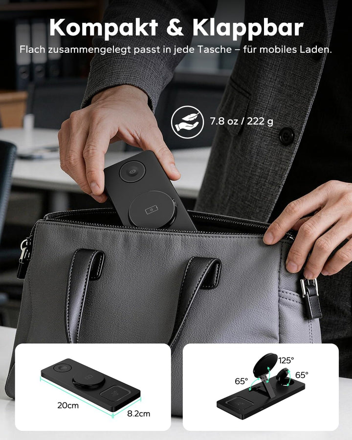 3 in 1 MagSafe Ladestation iPhone Apple Watch, Faltbar Induktive Ladestation Kompatibel mit MagSafe