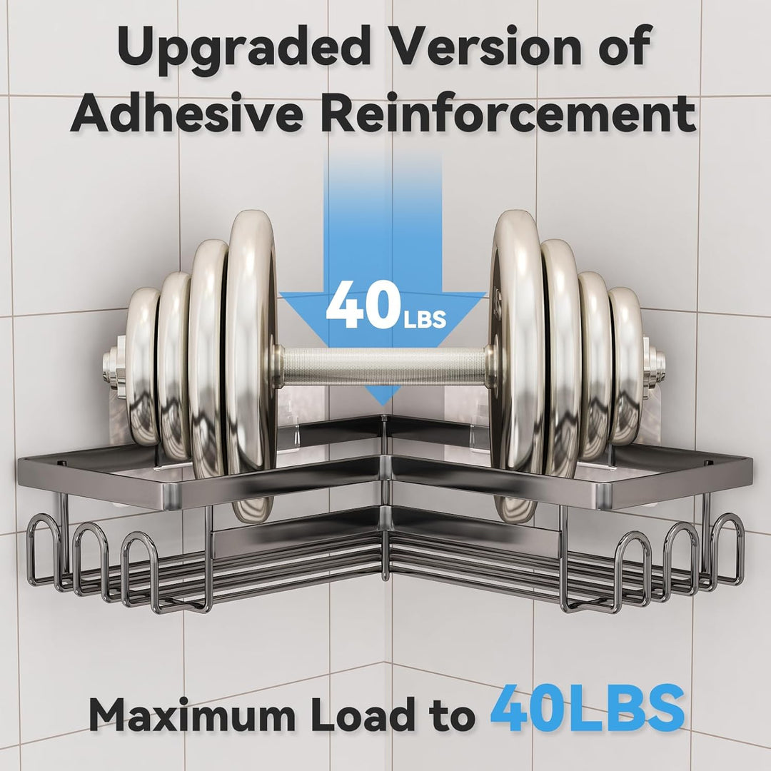 3 Stück Duschablage ohne Bohren, Duschablage Ecke mit Haken, Badezimmer Organizer, Shampoo Halterung