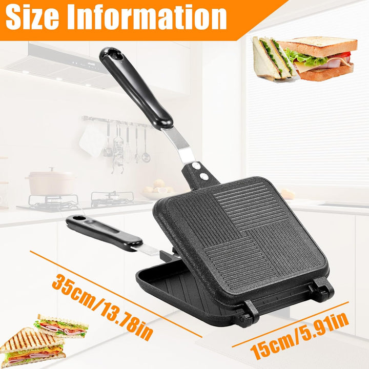 Aluminium Doppelseitiger Bratpfanne mit Hitzebeständigem Griff, Camping Sandwichmaker, Antihaftbesch