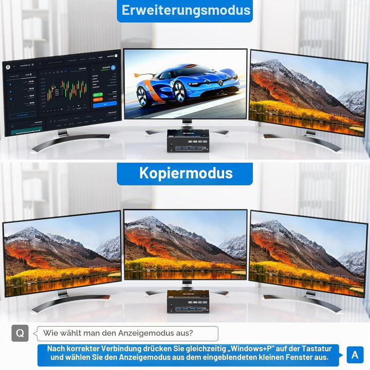KCEVE KVM Switch 3 Monitore 2 PC, 8K@60Hz/4k@144Hz USB 3.0 KVM Umschalter HDMI + DisplayPort, für 2