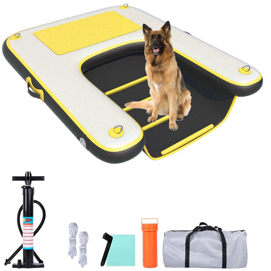 HEYLIFE Aufblasbare Hunderampe, schwimmende Dock, Wasserflossleiter für Pool, bis zu 100 kg, Gelb, 1