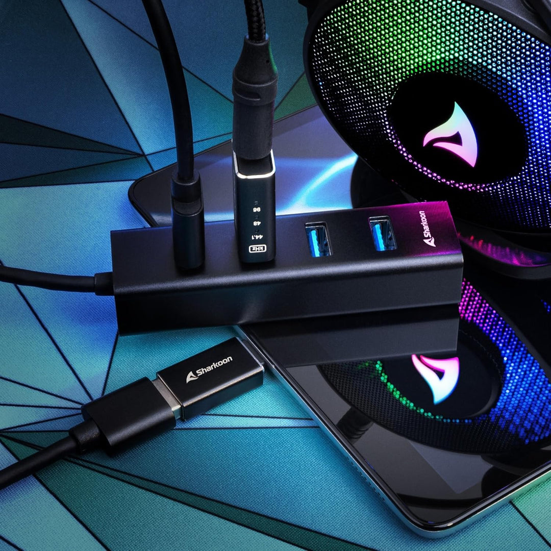Sharkoon 4-Port USB 3.2 GEN 1 Aluminium Hub, Schwarz
