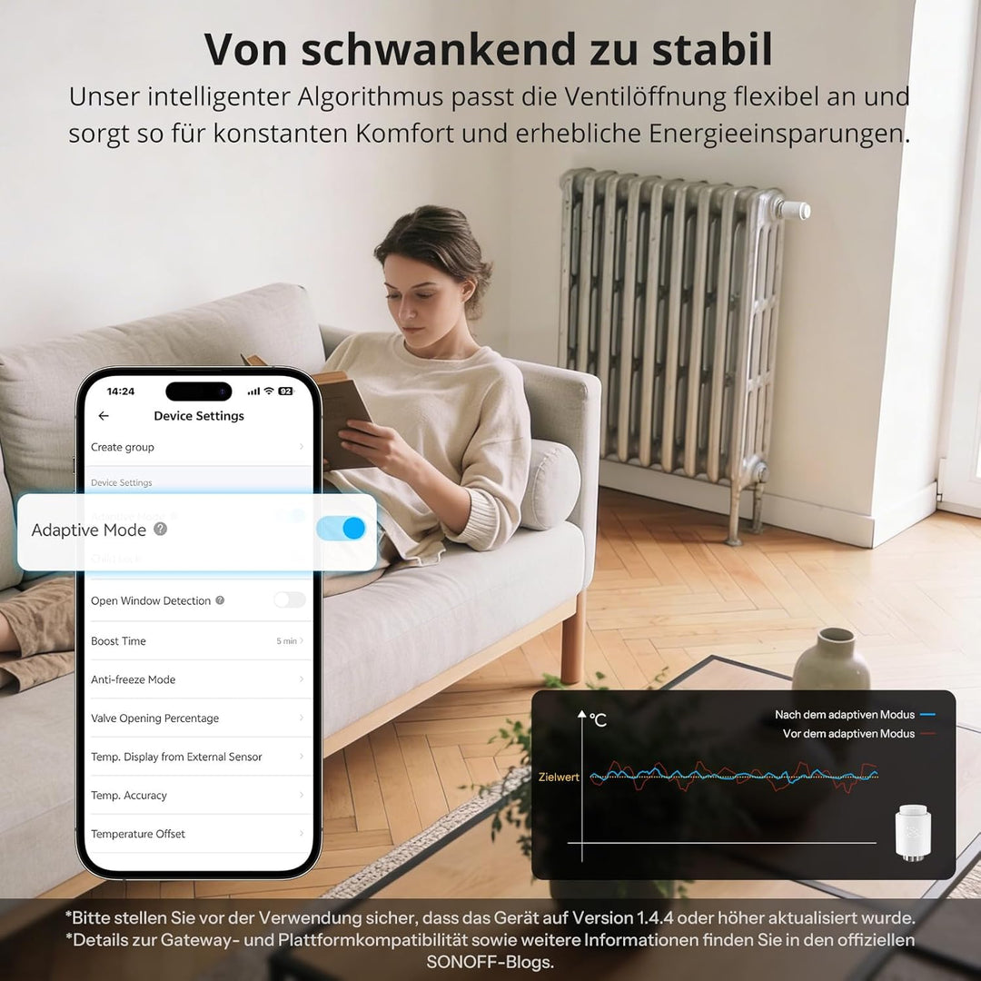 SONOFF TRVZB Zigbee Smartes Heizungsthermostat,4 Stück Smarte Heizkörperthermostat, Energiesparen, Z