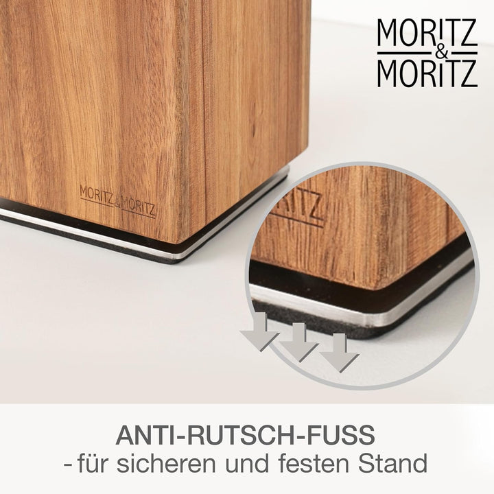 Moritz & Moritz Messerblock Akazie drehbar 360° - Messerhalter Magnetisch mit Drehfuss & herausnehmb