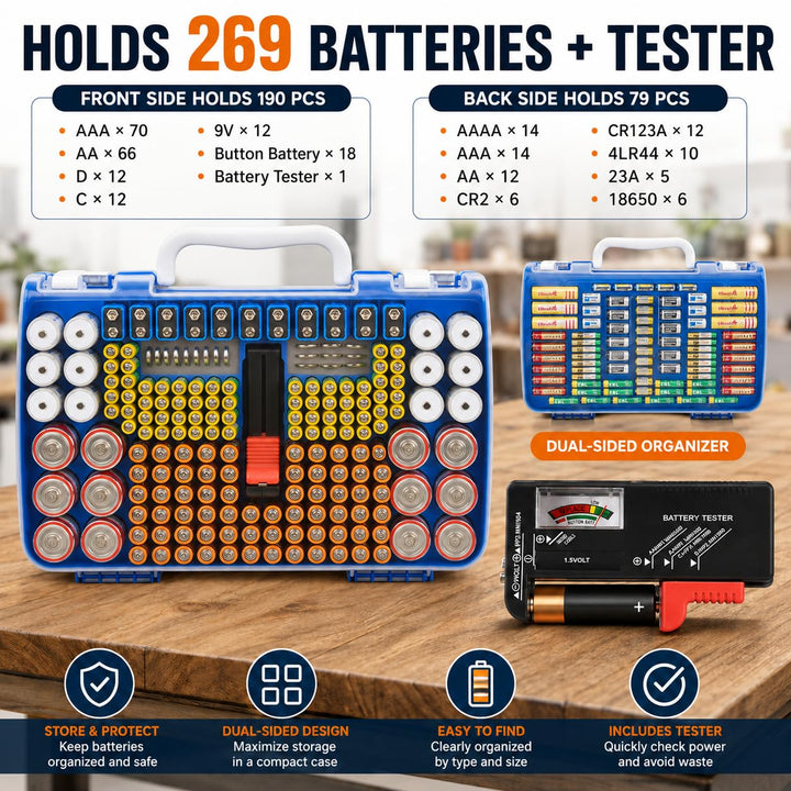 Batterie Aufbewahrungs Organizer mit doppelseitiger Batteriebehälter für 269 Stück AA AAA AAAA 3A 4A