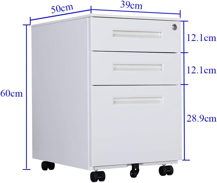 Aktenschränke, Büro-Rollcontainer,Rollcontainer, inkl. 3 Schübe Bürocontainer mit Anti-umkippen-mech
