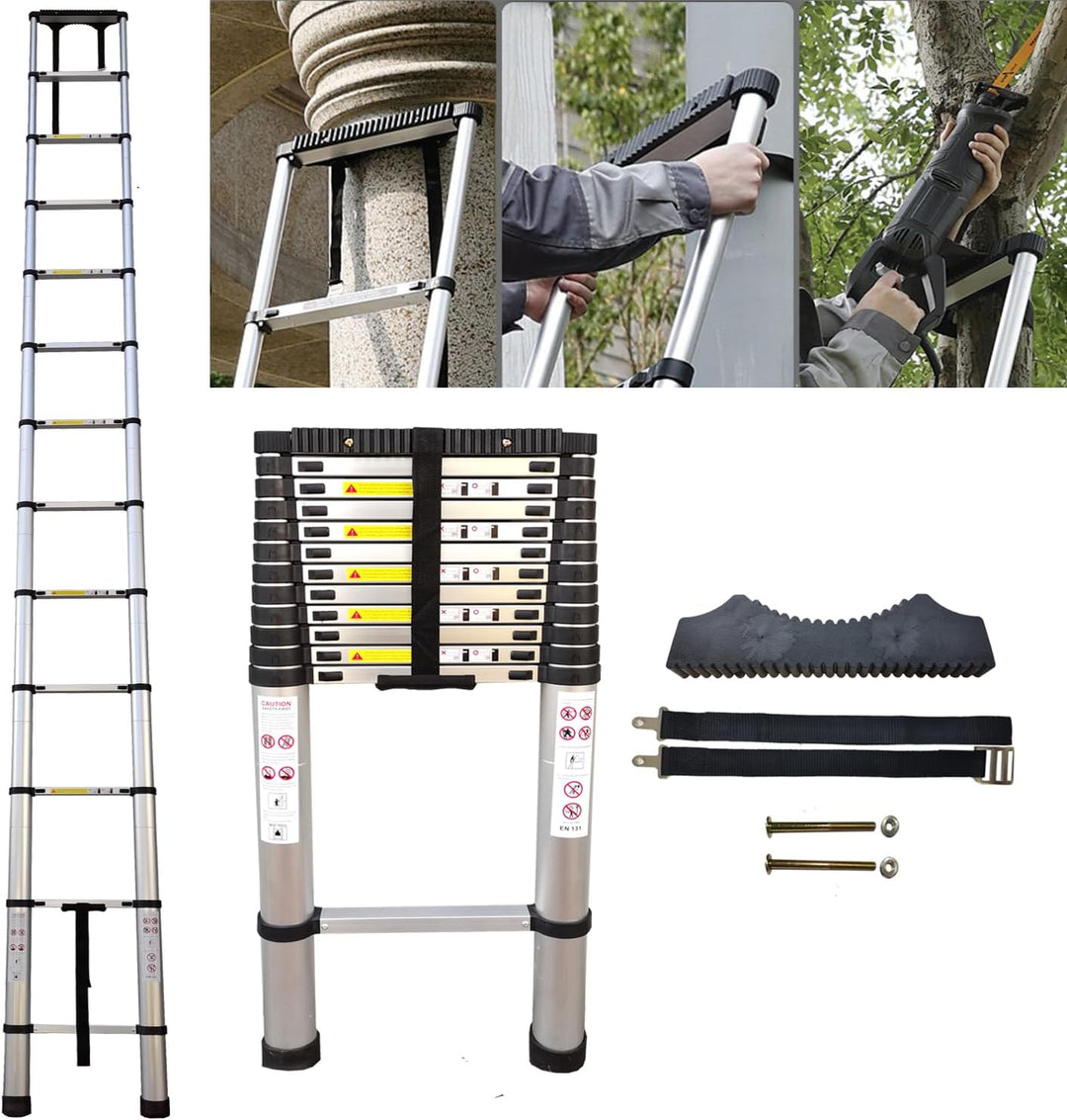 Hooha Aluminium Teleskopleiter 5,1m Klappbar mit Anti-Rutschmatte aus Gummifasern Folding Ladder Aus