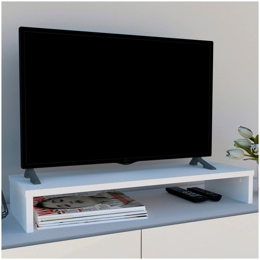 Henor Monitorständer TV-Bildschirmerhöhung in FSC® 82 x 26.5 x 12 cm. Unterstützt 50 kg Weiss 82x26.