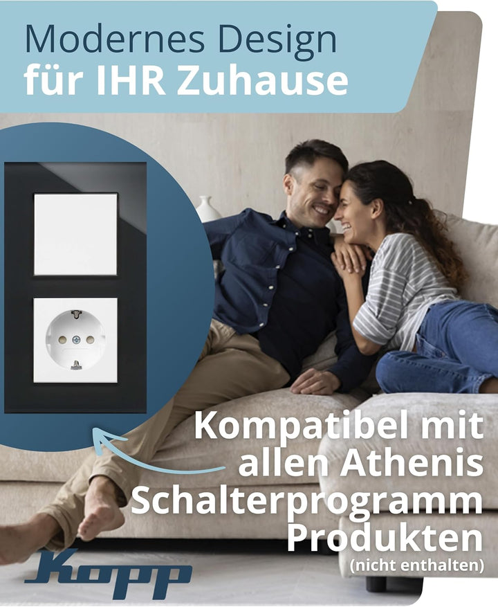 Kopp 405405011 2-Fach Echtglas-Rahmen schwarz Abdeckrahmen, Glas Schwarz 2-fach Schwarz, 2-fach Schw