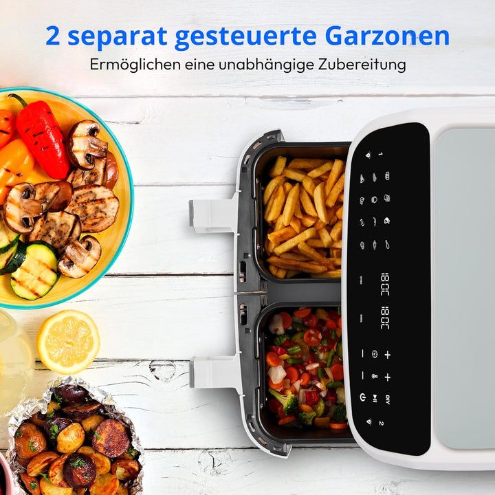 MEDION P20 XXL Heissluftfritteuse mit 2 Kammern (8,7 Liter, Airfryer, 2.600 Watt, Doppelkammer, 10 A