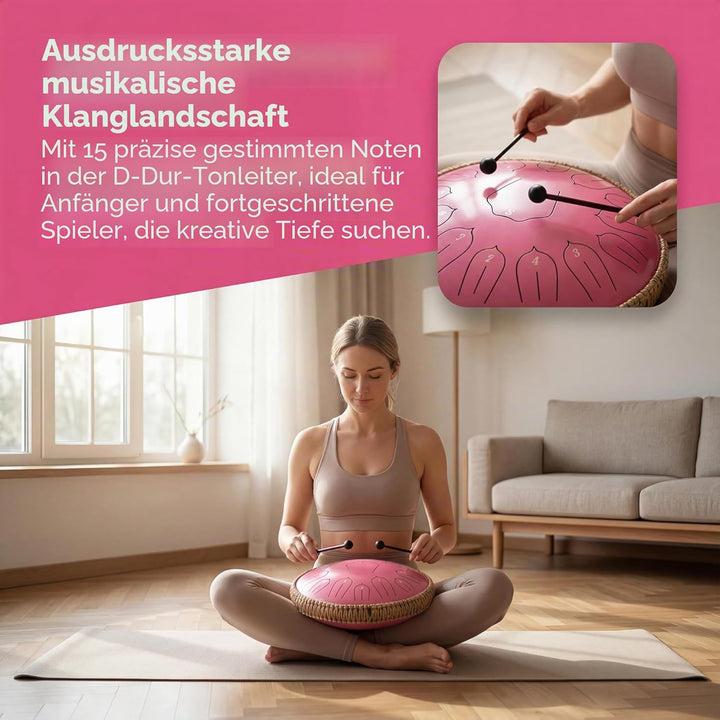 Musfunny Steel Tongue Drum, 12 Zoll 15 Tone Zungentrommel Handpan Trommel, D-Dur Steel Pan Töne Schl