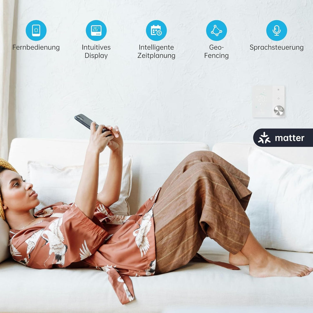 VEXA Programmierbarer Smart Thermostat WiFi/Matter mit Drehknopf für Warmwasser-Fussbodenheizung | S