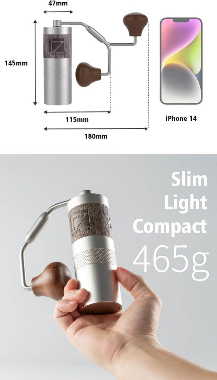 1Zpresso Q Manuelle Kaffeemühle Heptagonal Version, faltbarer Griff, Mini Slim Travel Grösse Passt i