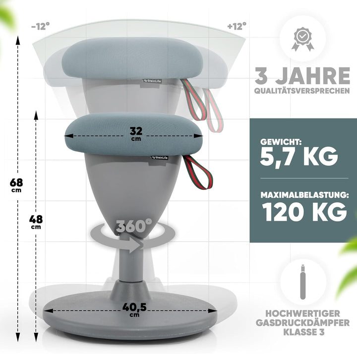 SteinLife Cone Bürohocker Ergonomisch [TESTSIEGER] Sitzhocker Höhenverstellbar [48-68cm] Ergonomisch