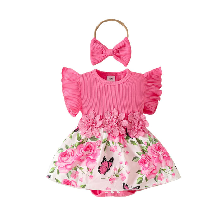 Neugeborenes Baby Mädchen Kleidung Sets Rüschen Kurzarm Tops Blumen Hosenträger Shorts mit Stirnband