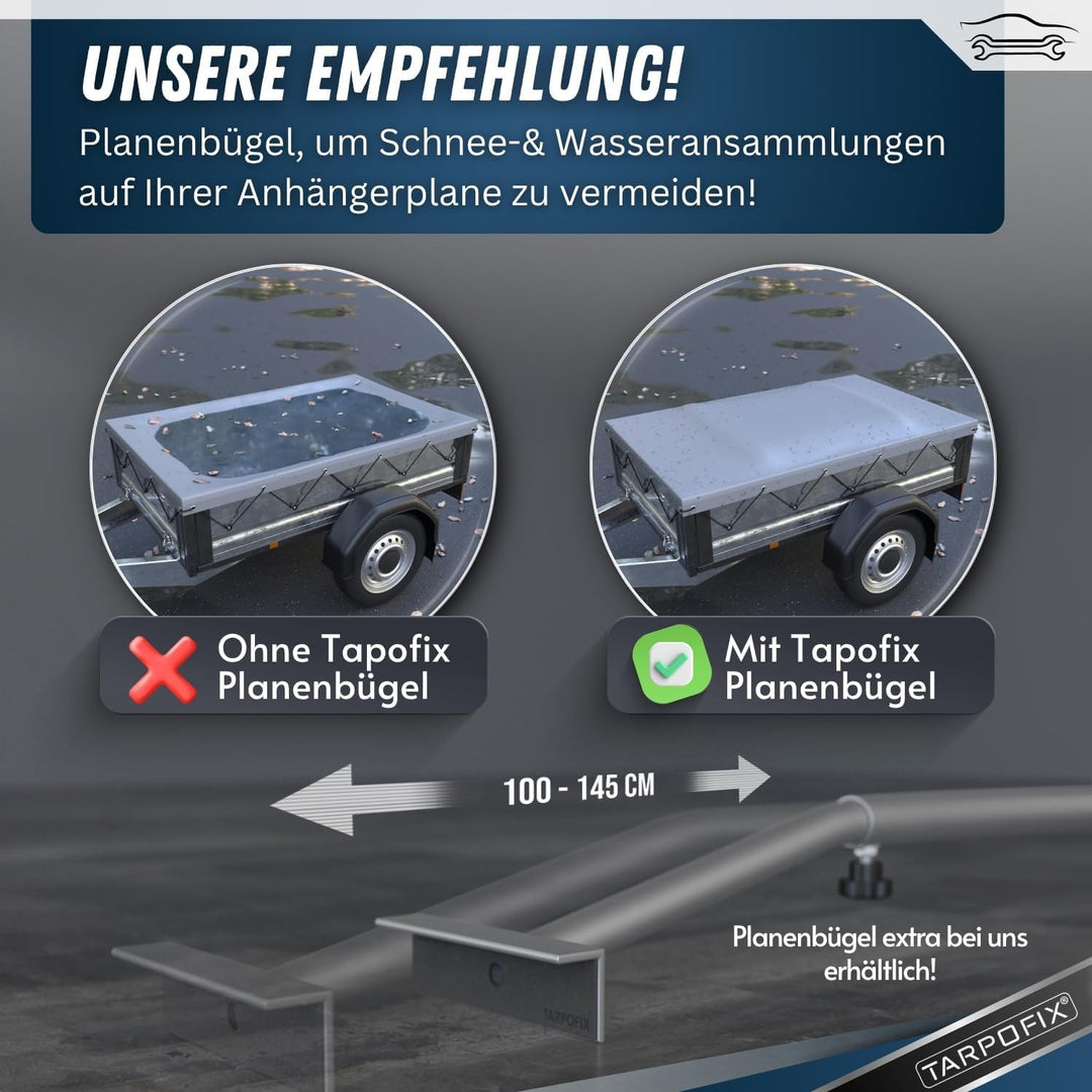 Tarpofix® Anhängerplane Flachplane 2075x1140x100 mm inkl. Planenseil - ECHTES PVC PLANENMATERIAL - E