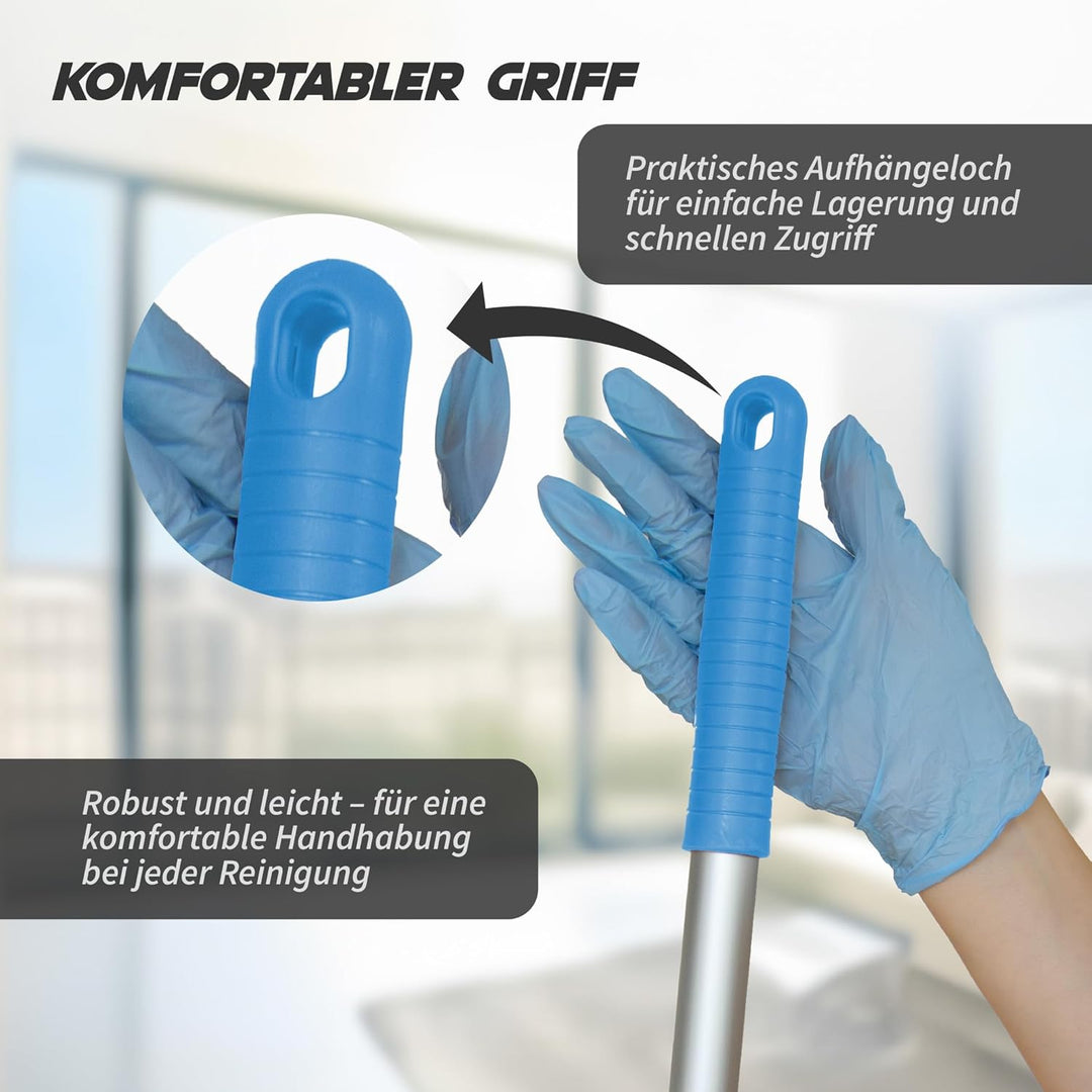 G.I.V. 5X Moppstange Aluminiumstiel + Rändelhandgriff in Blau - Wischmoppstange Wischer für die Bode