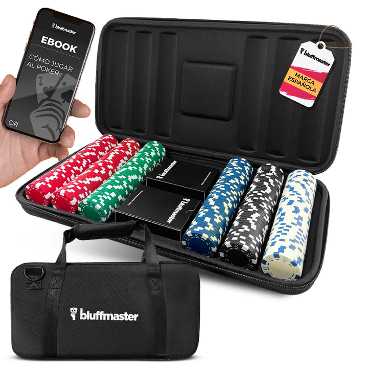 Bluffmaster Professioneller Poker-Koffer – Poker-Set mit 300 Chips, wasserdichten Karten, Ebook mit