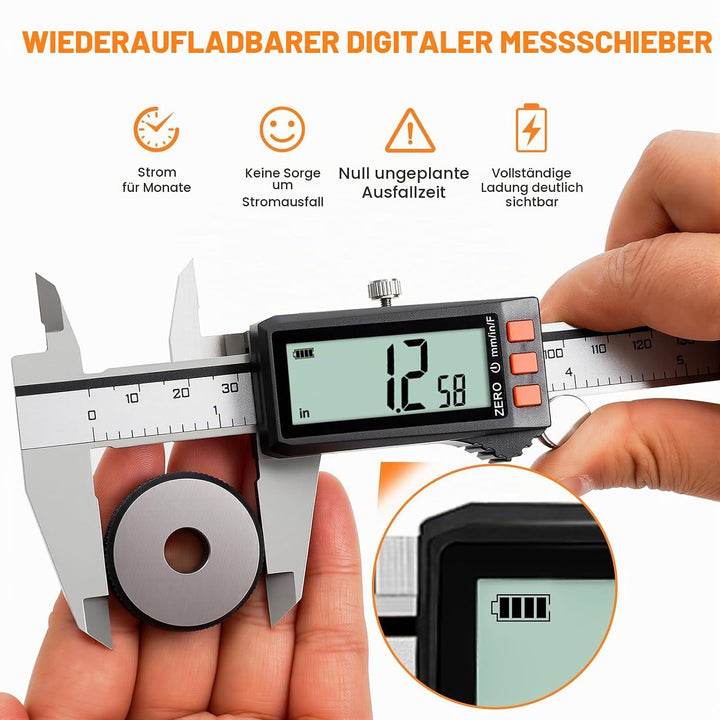 HARDELL Digital Caliper, Rechargeable Digital Caliper with Power Display, Caliper Measuring Tool wit