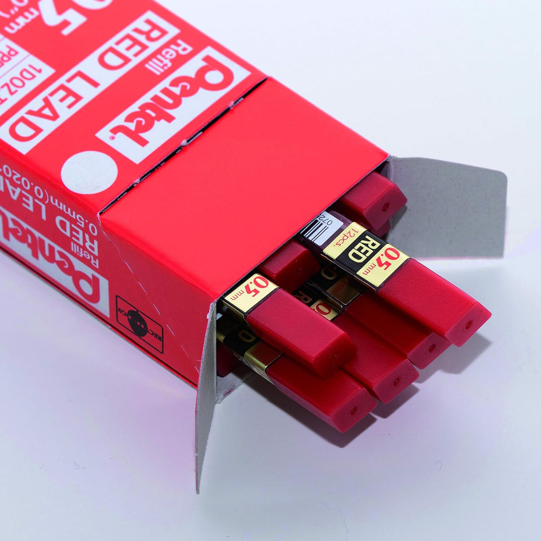Pentel PPR Cases mit 12 rot Ersatzmine für Druckbleistifte 0,5 mm rot 0,5Â mm, rot 0,5Â mm