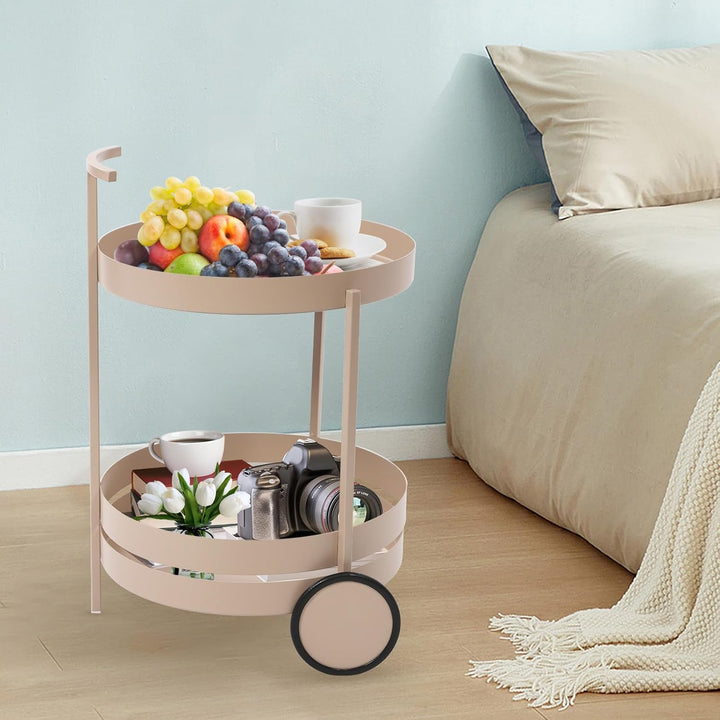 Rollwagen Metall Kosmetikwagen, 40x61cm Runder Küchenwagen Lagerwagen mit Rädern, Regal auf Rollen m