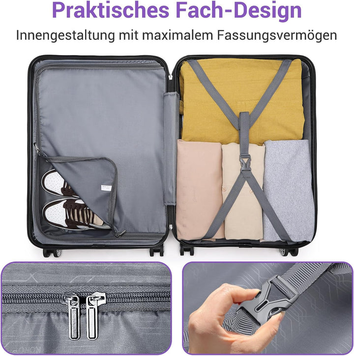 KONO Koffer Trolley Reisekoffer aus ABS+PC – Leichter Hartschalenkoffer mit 4 Zwillingsrollen und TS