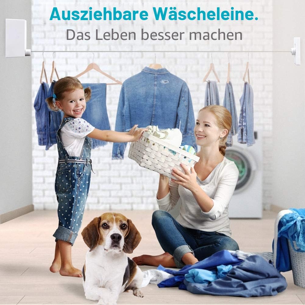 JOOM Einziehbare Wäscheleine für den Innenbereich, strapazierfähig, zum Trocknen von Wäscheleine im