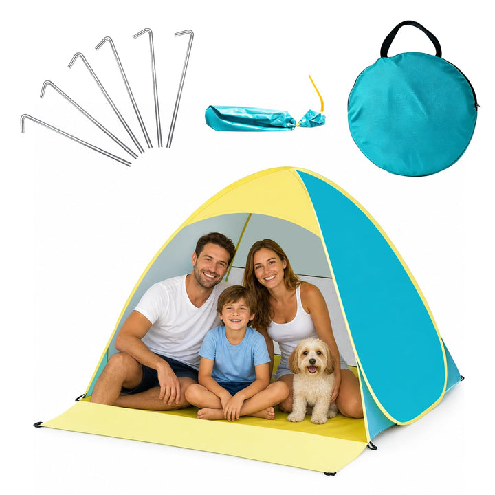Pop Up Strandmuschel mit UV Schutz 50+, Automatisches Strandzelt Windschutz für 2-3 Personen, Wasser
