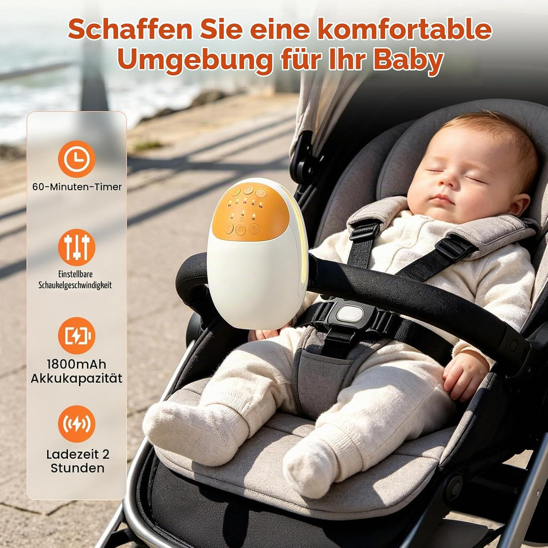 Kinderwagenschaukler,Baby Weissrauschmaschine,11 beruhigende Klänge,3 Timer-Stufen,5 Vibrationsstufe