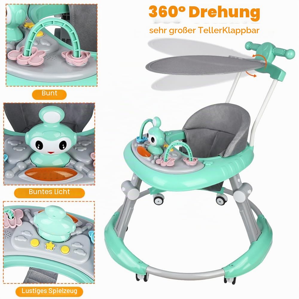 5-in-1 Lauflernhilfe für Babys, mit verstellbaren Höhen, Gehfrei Babywalker ab 6 Monate, bis zu 25 k