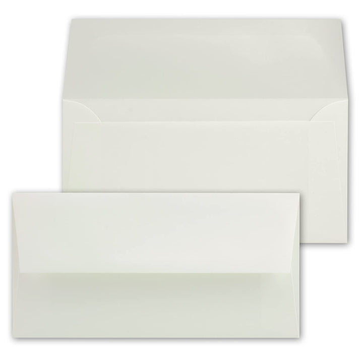 50 Stück DIN Lang Vintage Briefumschläge, Büttenpapier, 11 x 22 cm, Weiss halbmatt hochwertige Brief