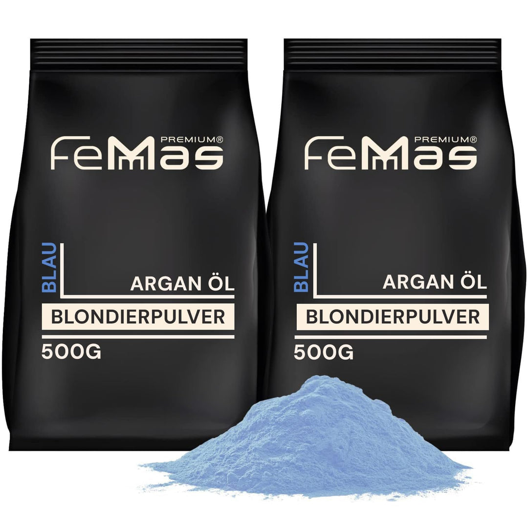 FemMas Blondierpulver blau 1000g I ultra stark & staubfrei I Blondierungspulver mit Plex-Technologie