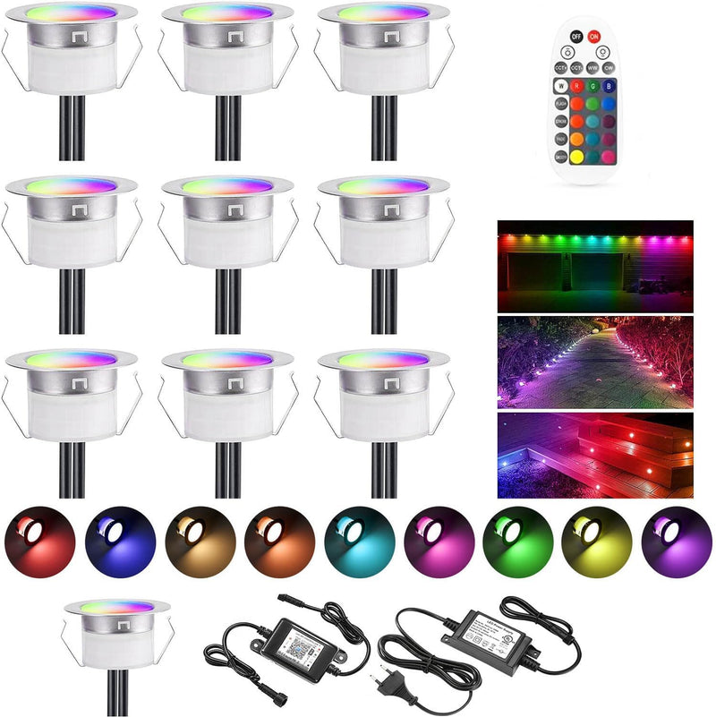 SUBOSI 10er Bluetooth RGB Led Bodeneinbaustrahle Aussen 0.6W Ø30mm IP67 Wasserdicht LED Einbaustrahl