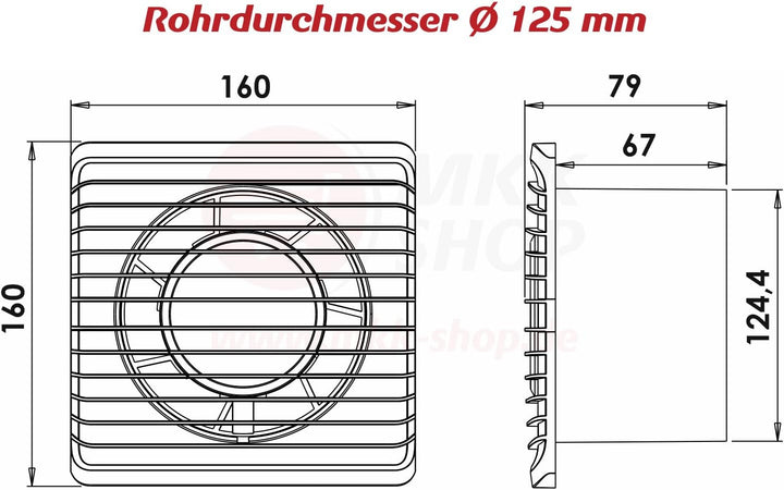 Badventilator Ø 125 mm in weiss Lüfter Ventilator Front Wandlüfter Badlüfter Ventilator Einbaulüfter