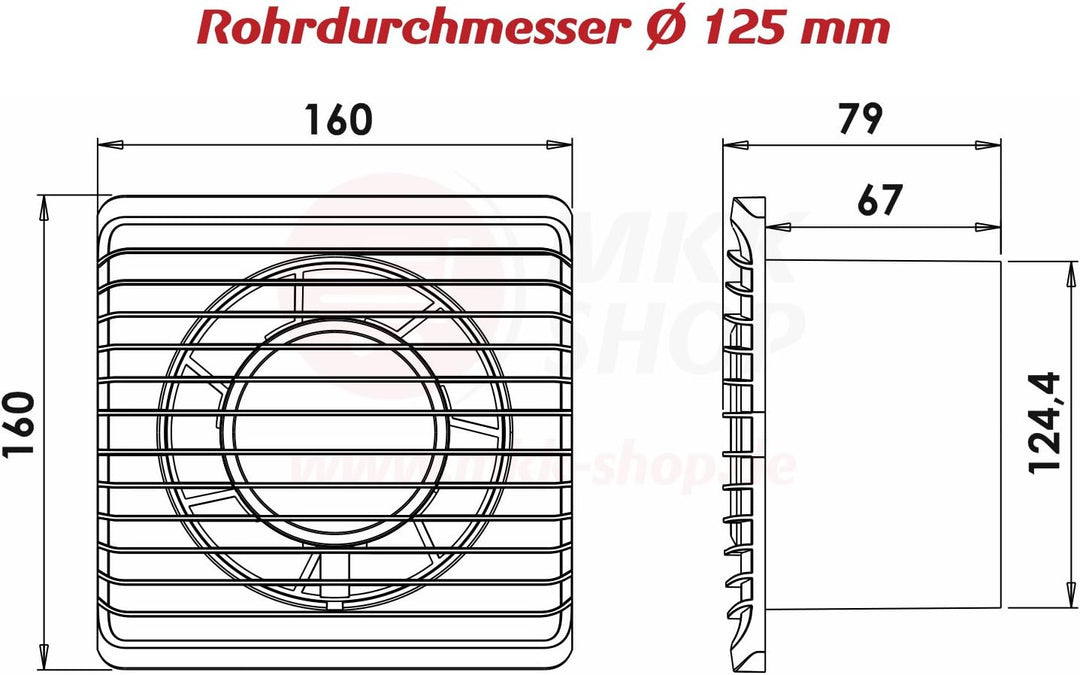 Badventilator Ø 125 mm in weiss mit Feuchtigkeitssensor Hygrostat sowie Timer Nachlauf Lüfter Ventil