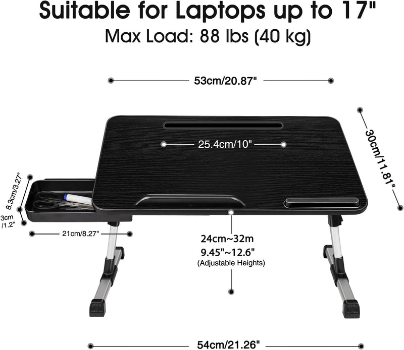 AirOpen Laptoptisch fürs Bett, Höhenverstellbar, Neigungswinkel, Klappbar Betttisch mit Schublade, P