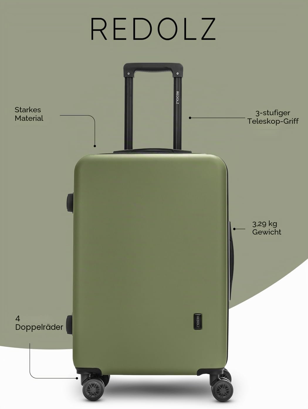 REDOLZ mittelgrosser Hartschalen Check-in Koffer | Trolley 44 x 25 x 67 cm aus hochwertigem ABS Mate