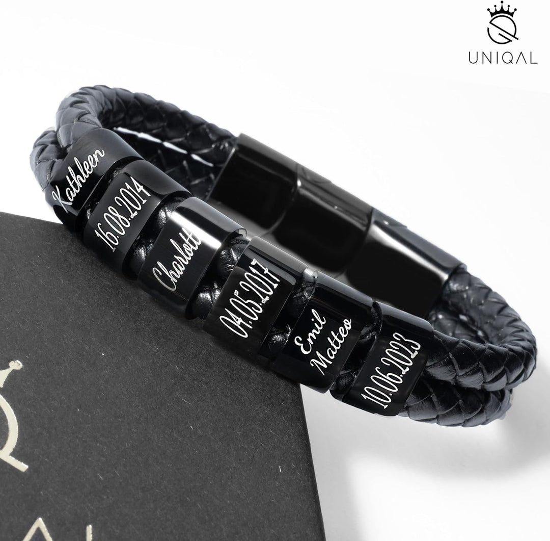 UNIQAL | Personaliesiertes Lederarmband mit Gravur "SHAPE" Herren Damen | Leather Bracelet mens | Ma