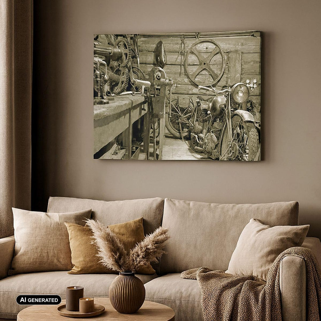 Bilder auf Leinwand 100x70cm Leinwandbild mit Rahmen Werkstatt Motor Gross Wanddeko Bild Schlafzimme