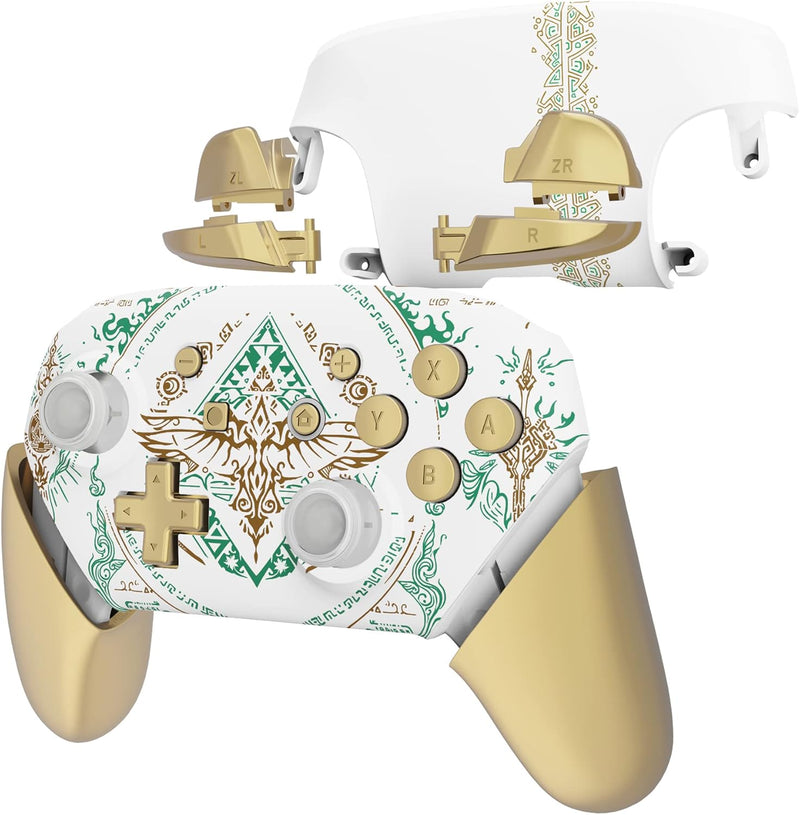 eXtremeRate Griff Hülle Set kompatibel mit Nintendo Switch Pro Controller, DIY-Ersatz Front Case/Bac
