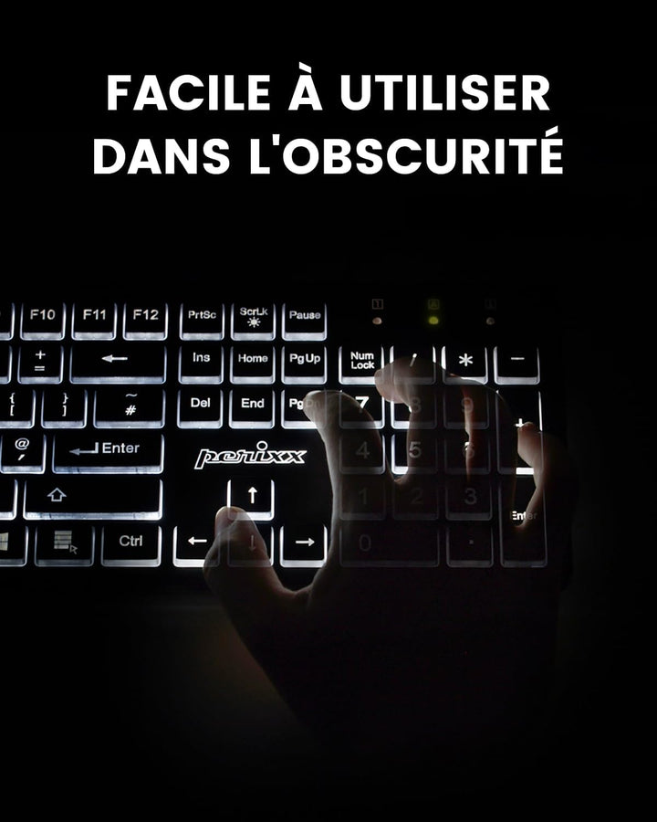 perixx PERIBOARD-317, Tastatur mit Hintergrundbeleuchtung, kabelgebunden, USB, für Windows – Membran