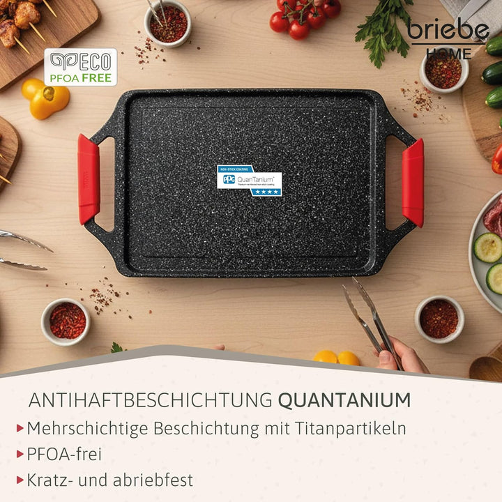 briebe Black Titanium Grillplatte Induktion, Antihaft Titanium, Aluminiumguss, Grillpfanne Bratblech