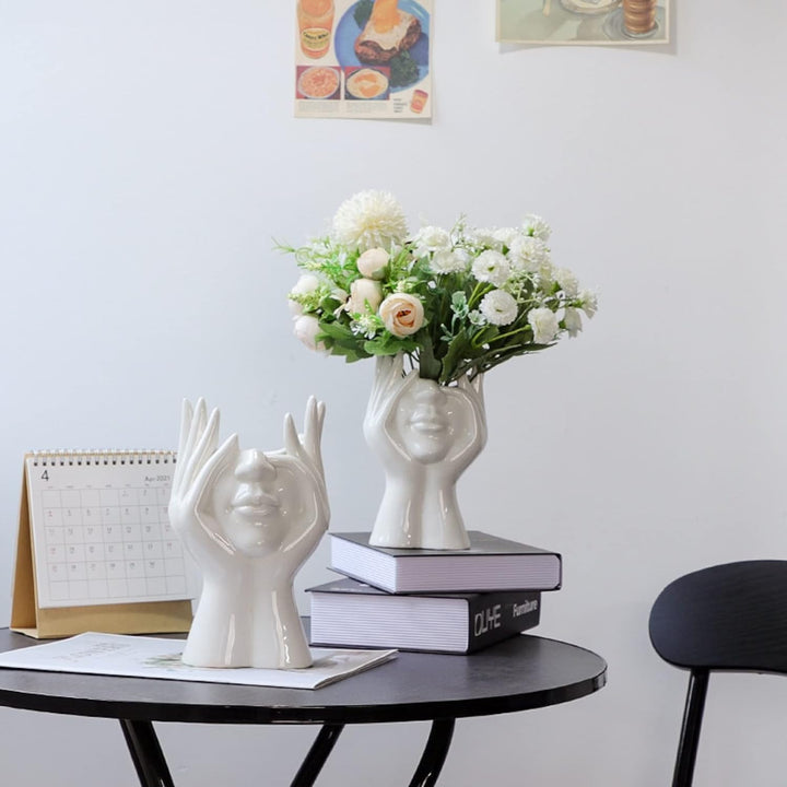 Yundxi Keramik Gesicht Vase Blumenvase Minimalistischen Stil Keramikvasen für Home Office Dekor Händ