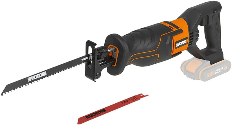 WORX WX500.9 Akku-Säbelsäge 20V – Akkusäge zum Schneiden von Holz, PVC, Stahl u. v. m. – Verstellbar