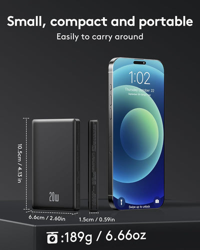 Ntaanoo Tragbares Ladegerät, 10000 mAh, Magnetische Power Bank für Magsafe Powerbank 10000mAh,Grau,