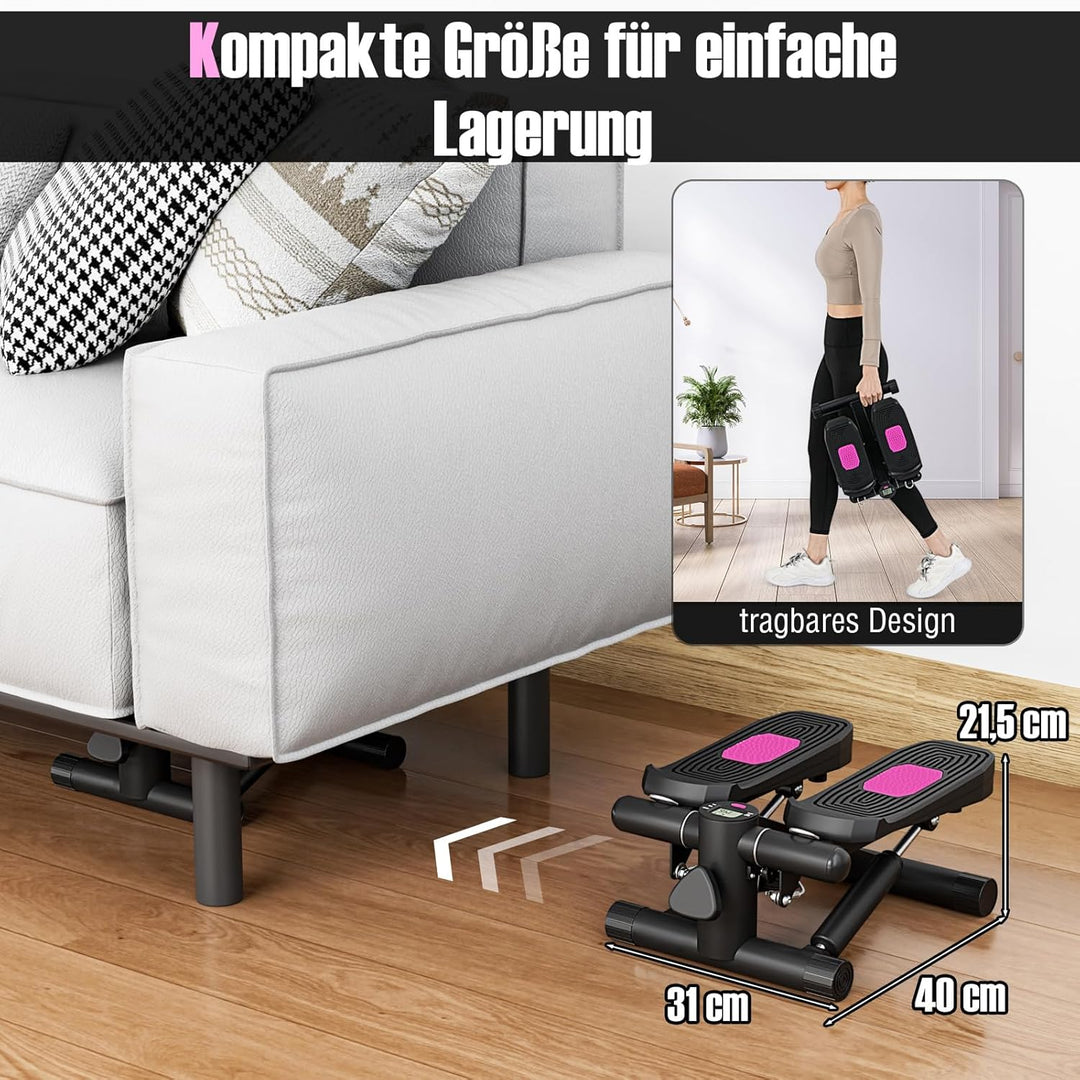 COSTWAY Mini-Stepper mit Widerstandbändern, 2 in 1 Up-Down Stepper mit verstellbarem Widerstand & LC