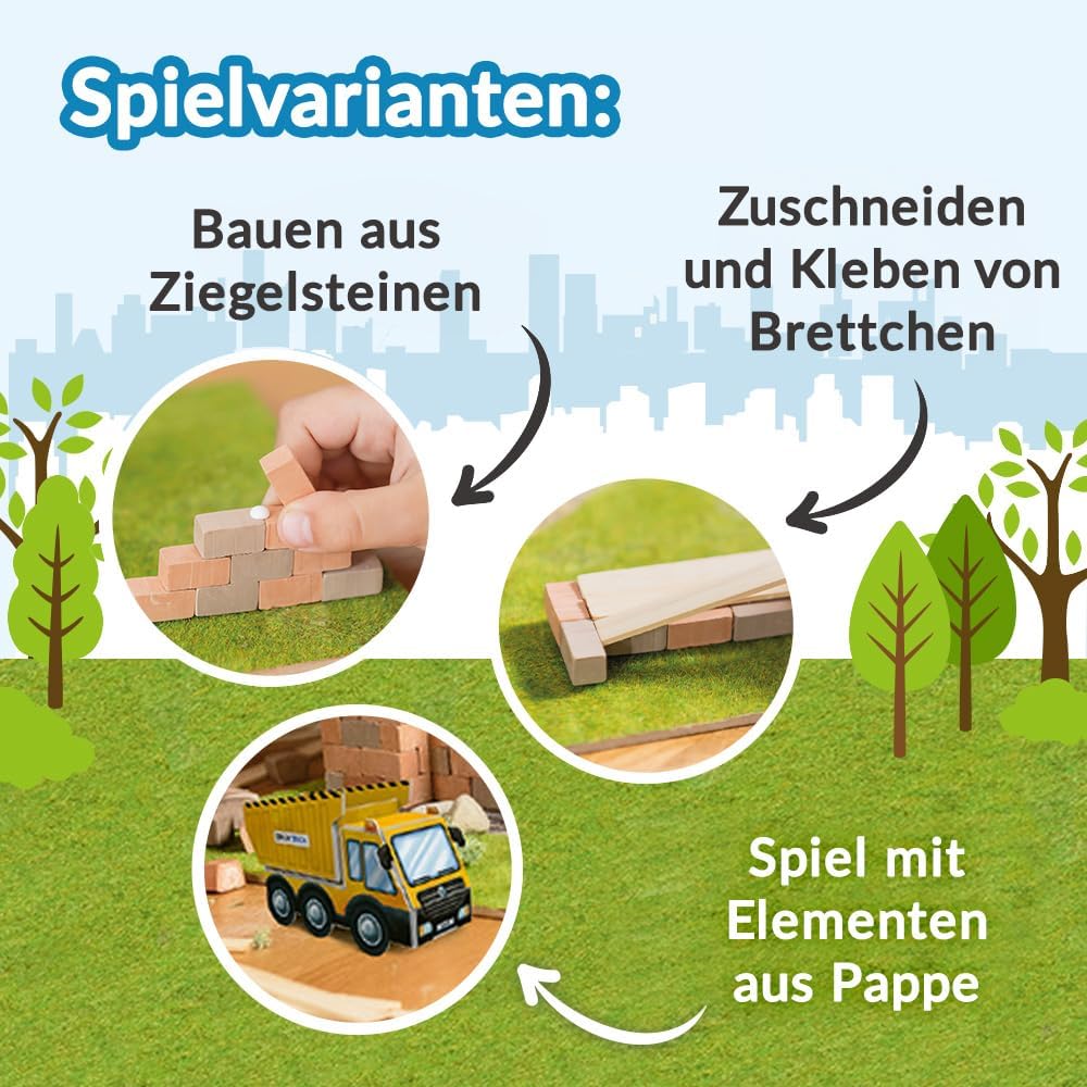 Trefl – Brick Trick: Baustelle/Construction Site – Bauen mit Ziegeln, EKO Echte Ziegelsteine, 290 Zi