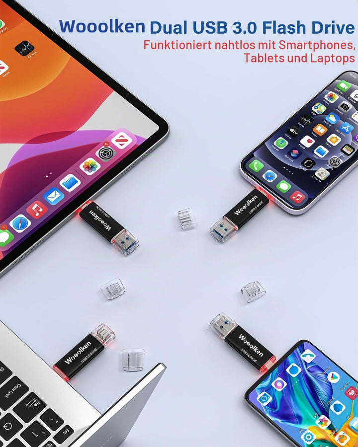 USB C Stick 64GB 3.0 OTG 2 Stück,WOOOLKEN 2er Pack Type-C (2-in-1 USB-Stick z.B.für Android Handy, T