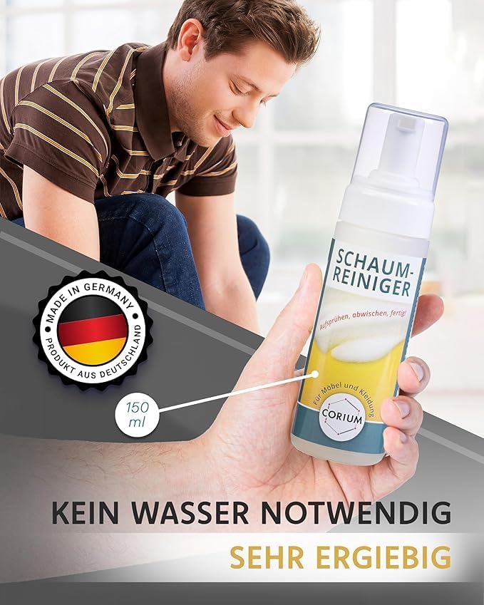 Corium | Effektiver Schaumreiniger für alle Textil- & Lederarten, einfache Reinigung ohne Wasser, Al