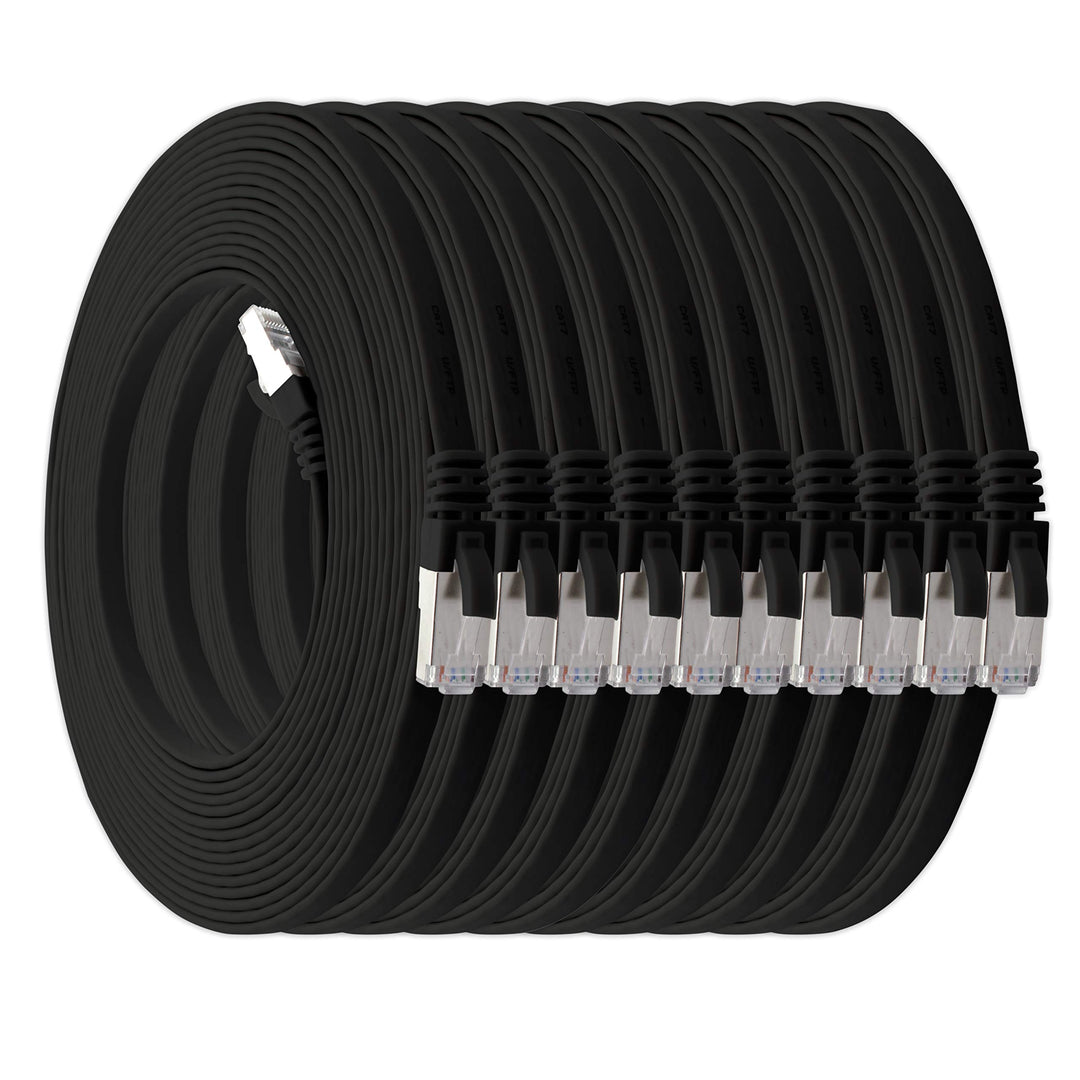 5m - schwarz - 10 Stück Cat7 Flachkabel Netzwerkkabel Cat 7 Rohkabel Gigabit Lan (10Gbit/s) Flachban